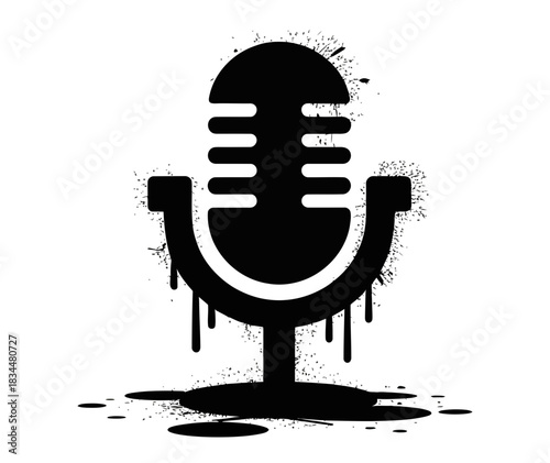 A barely visible, classic studio microphone silhouette standing on a desk, capturing sound in a professional recording environment, perfect for audio production concepts.