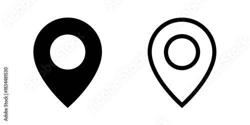 Simple location pin icons, one solid black and one outline, representing navigation and place.