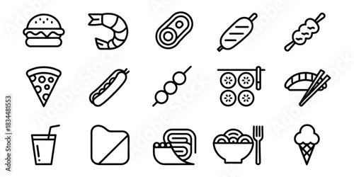 Collection of diverse food icons representing various cuisines and meals
