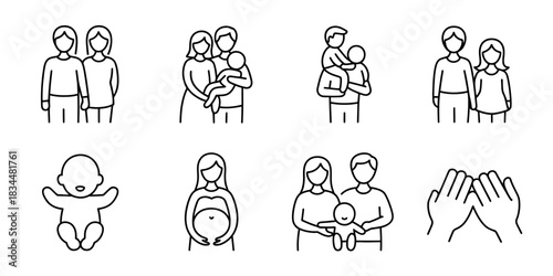 Diverse family icons representing different stages of life and love