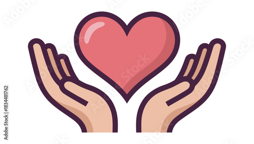 Gentle hands cradle a warm heart, symbolizing care, love, and support.