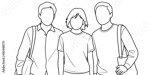 Diverse group of three young adults standing together, ready for adventure