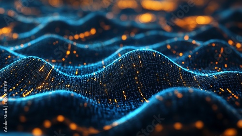 Dynamic technology waves with glowing nodes for modern data visualizations or abstract tech backgrounds, perfect for startups and innovative companies