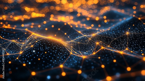 Dynamic network connections spark innovation, creating vibrant digital web with glowing nodes, perfect for cutting edge technology concepts and modern design