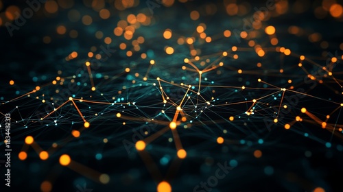 Stunning futuristic network of glowing connections symbolizing innovation, digital transformation, and global communication solutions, modern tech background
