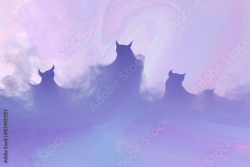abstract background with head of creatures in a blue and purple watercolor