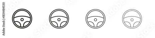 Steering wheel icon set. A collection of simple black thin strokes icons