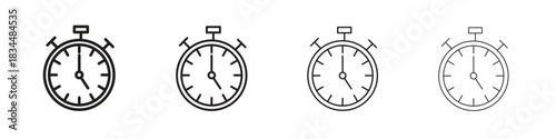 Stopwatch icon set. A collection of simple black thin strokes icons