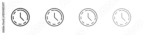 Time quarter past icon set. A collection of simple black thin strokes icons