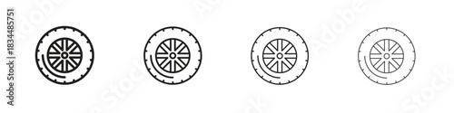 Tire icon set. A collection of simple black thin strokes icons