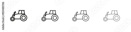 Tractor icon set. A collection of simple black thin strokes icons
