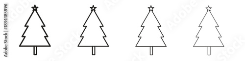 Tree christmas icon set. A collection of simple black thin strokes icons