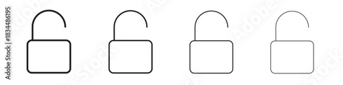 Unlock icon set. A collection of simple black thin strokes icons