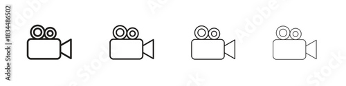 Video camera icon set. A collection of simple black thin strokes icons