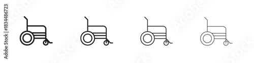 Wheelchair icon set. A collection of simple black thin strokes icons