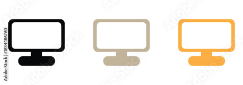 Modern computer screen display icons for website design, app interfaces, and digital media projects featuring black, beige, and golden yellow colors
