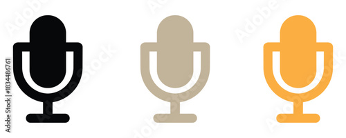 Dynamic microphone icon set for podcasting, interviews, and voice recording projects in black, beige, and gold, perfect for your creative needs.