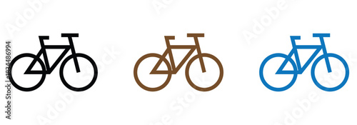 Bike share concept with colorful minimal vector graphics, fitness and active lifestyle promotion, three bike icons on white promoting eco friendly transport