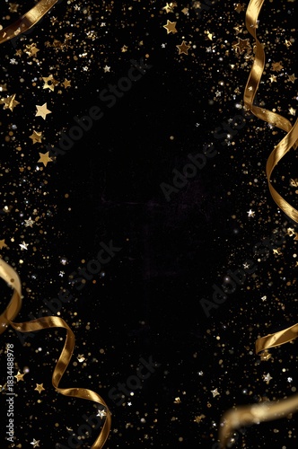 Gold Stars and Glittering Ribbons Create a Festive Background for Celebrations and Special Occasions