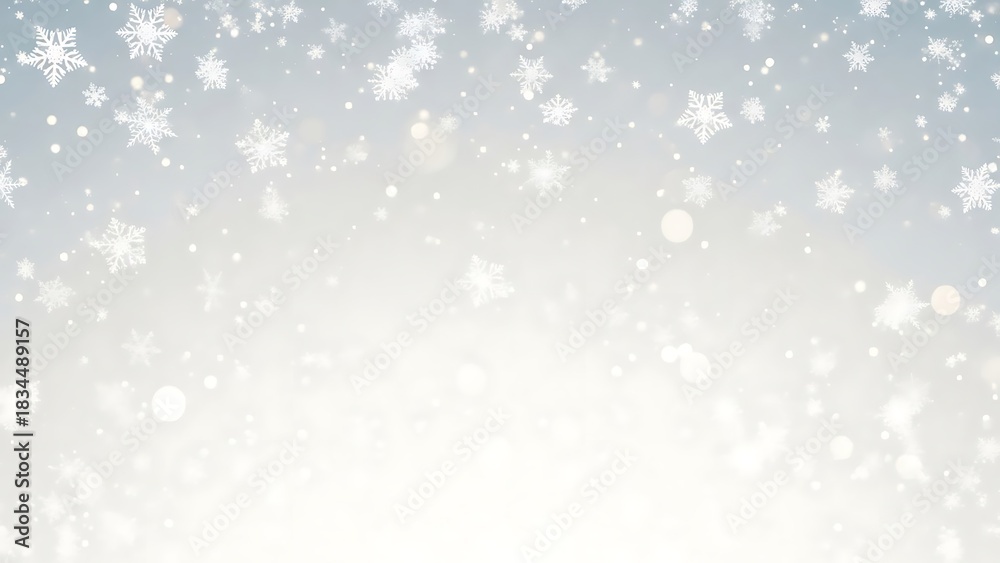 Fototapeta premium Sparkling Snowfall A Wintery Delight of Gently Falling Snowflakes and Bokeh Lights