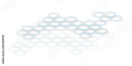 "Blue transparent hexagon mesh with soft shadows and modern grid design, perfect for high-tech backgrounds, UI panels, corporate visuals and abstract digital art."