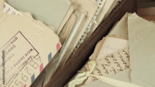 Old paper mails in the wooden box