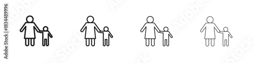 Baby sitter icons, Set of linear icons. Black linear palm icons