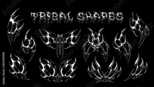 Tribal spiky shape set with pixel halftone shading reflecting a dark y2k cybersigilism aesthetic