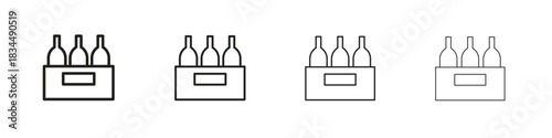 Box of wine icons, Set of linear icons. Black linear palm icons
