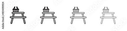 Camp table icons, Set of linear icons. Black linear palm icons