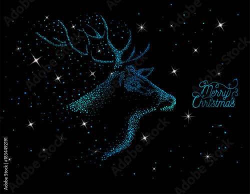 Merry Christmas. Snow dot deer. hand drawing. Not AI. Vector illustration