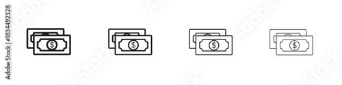 Dollar notes icons, Set of linear icons. Black linear palm icons