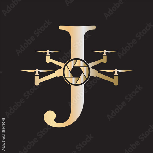 Initial Drone Logo combine with letter J vector template