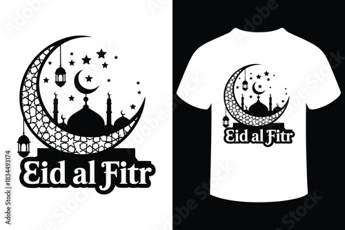 Islamic eid al fitr crescent moon and mosque design for apparel