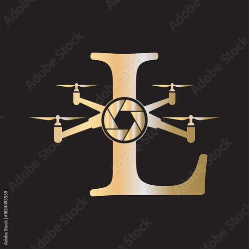 Initial Drone Logo combine with letter L vector template