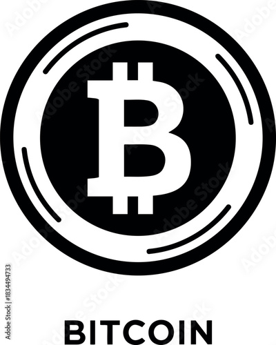 Ai technology icon vector illustration of a bitcoin symbol inside a black circle with the word bitcoin below the symbol