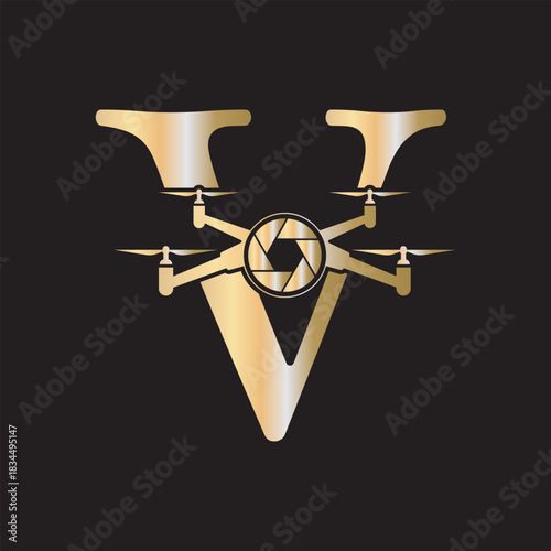 Initial Drone Logo combine with letter V vector template