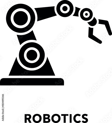 Ai technology icon vector illustration of a black industrial robotic arm with a claw, showcasing automation and precision work