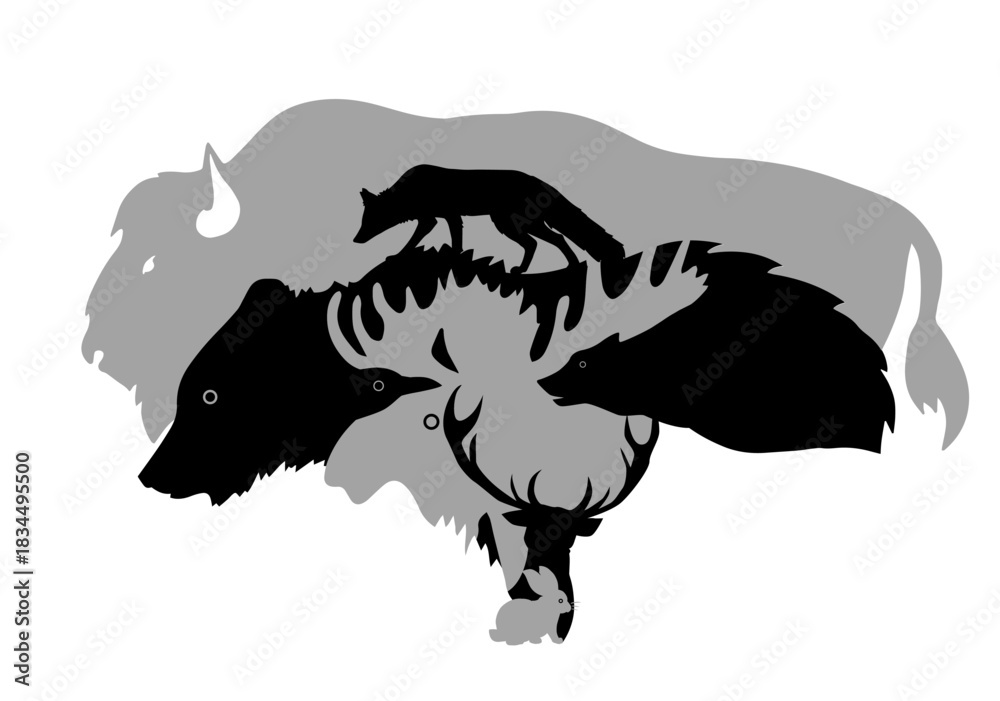 Obraz premium Silhouettes of animals symbol of the forest. hand drawing. Not AI. Vector illustration