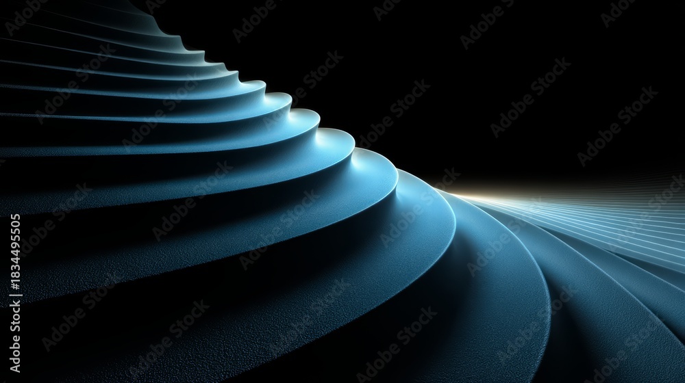 Obraz premium Blue and white image of a staircase with a dark background. The staircase is made up of many small steps