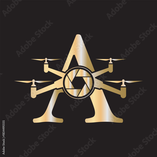 Initial Drone Logo combine with letter A vector template