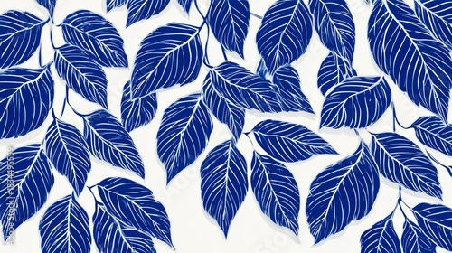 Blue leafy tree with a white background. The leaves are drawn in a very detailed and intricate way