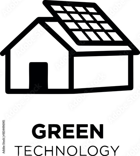 Ai technology icon vector illustration of a house with solar panels on the roof, representing green technology and sustainability concepts