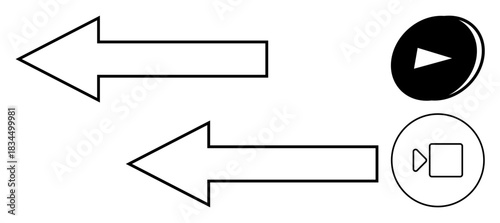 Media controls, navigation symbols, interface design, playback options, directionality, communication. Two arrows pointing opposite directions with play and stop symbols. Media controls