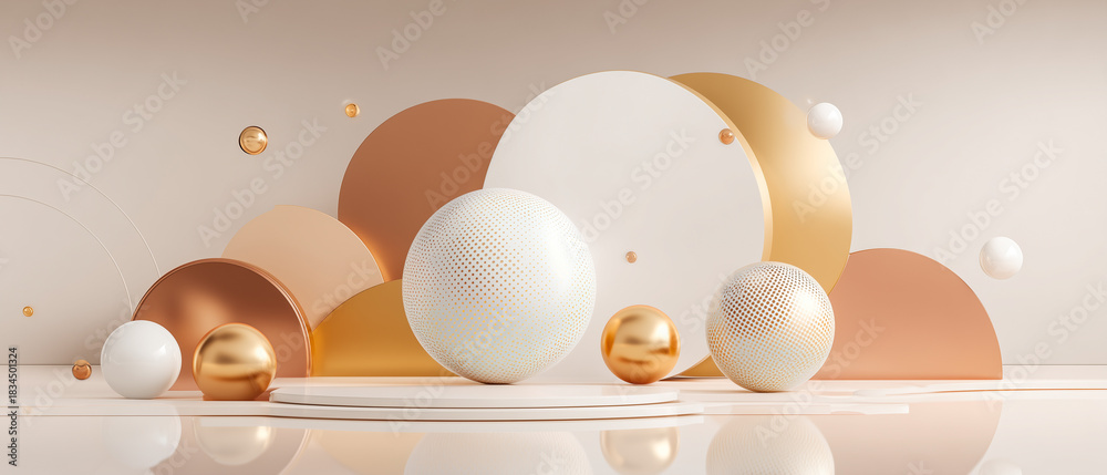 Fototapeta premium A high-end holiday marketing banner for 2026 featuring elegant gift boxes, champagne-gold accents, soft studio lighting, clean minimal composition, and wide negative space for text placement. 