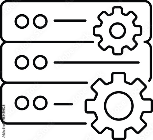 Editable stroke Server rack with cogs or code symbols gears icon. Handicraft Customise Design.