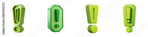 Alert! Stylish green exclamation point icons for attention grabbing designs, emphasizing urgency and importance, perfect for website and app alerts, notifications and warnings