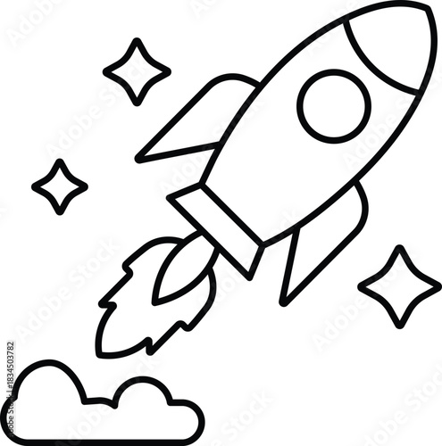Editable stroke Deploy launch Rocket ship line art. Handicraft Customise Design. Handicraft Customise Design.
