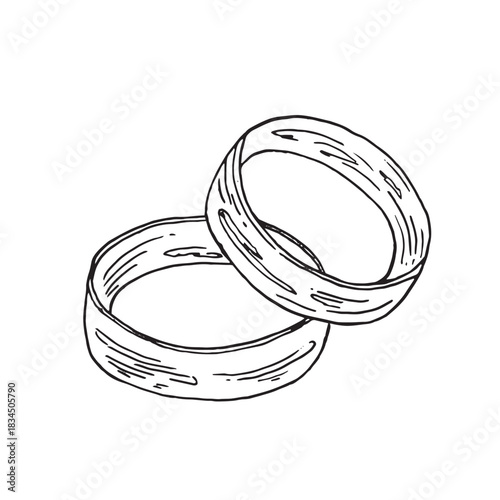 Wedding gold rings watercolor illustration hand drawn. Isolated composition for use in wedding invitation design, in printing, on greeting cards. A pair of round rings from the atmosphere of romance