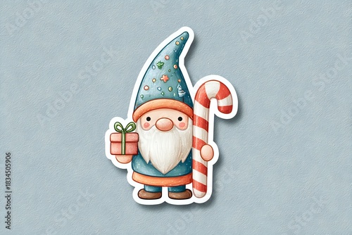 Cute Christmas Gnome with Gift Die-Cut Sticker